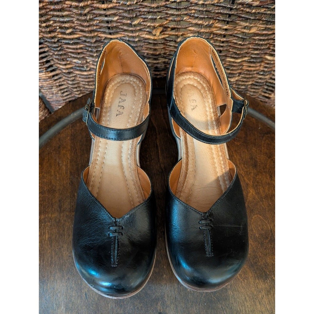 Jafa 702 Leather Mary Jane Clogs Shoes Women's Size 41 Black Boho Platform Artsy